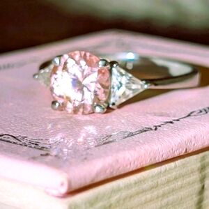 Romantic Sweet Pink Topaz .925 Sterling Silver Ring In Story Book Gift Box